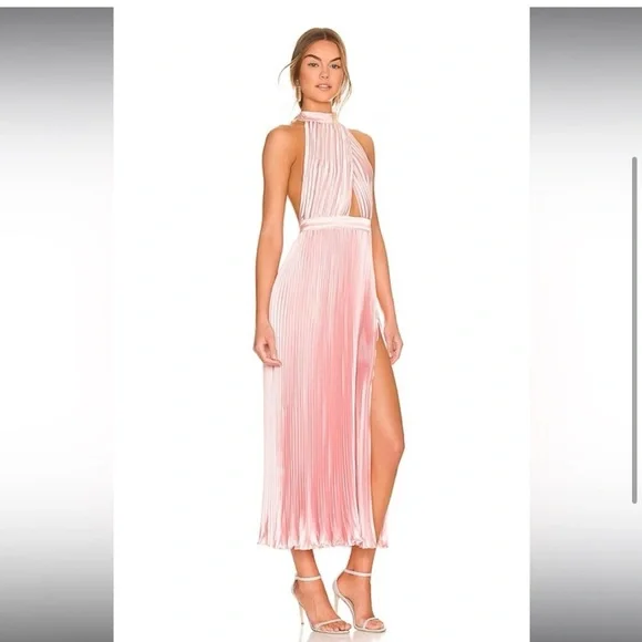 L’IDEE Renaissance split midi dress in light pink size 8 (US size 4)